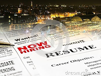 Closeup of Resume on Newspaper Stock Photo
