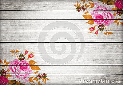 Closeup of retro rose fabric for grunge white wood background Stock Photo