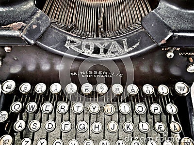 Closeup of retro typewriter in gray metal Editorial Stock Photo