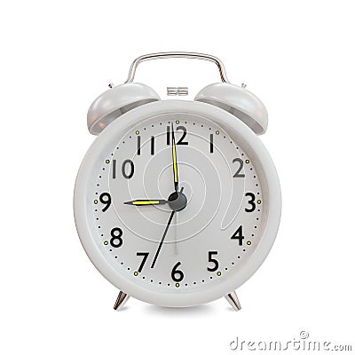 Closeup retro white alarm clock isolated on white background with clipping path Cartoon Illustration