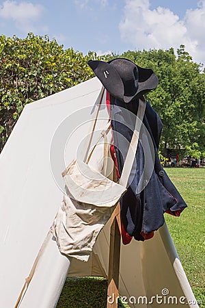 Closeup of Revolutionary War Encampment and Equipment Editorial Stock Photo
