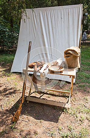 Closeup of Revolutionary War Encampment Editorial Stock Photo