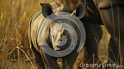 Closeup of a rhino calf standing protectively next to its mothers body a heartbreaking image of an orphaned baby left Stock Photo