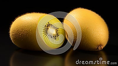 Closeup ripe golden kiwi fruit on wooden background. Healthy fruits concept. Generative Ai Stock Photo