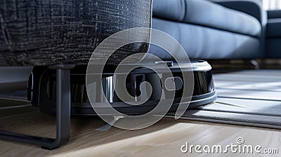 A closeup of the robot vacuums touch sensors which prevent it from bumping into furniture or falling down stairs Stock Photo