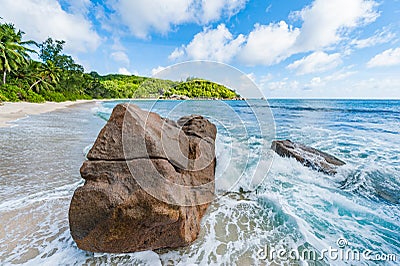 Closeup Rock of Beach in Seychelles, Mahe Island. Stock Photo