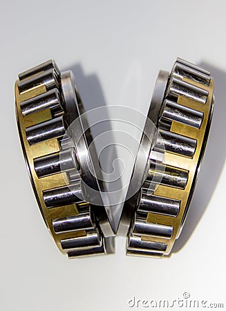 Closeup of roller cages of a double-row tapered roller bearing hub unit Stock Photo