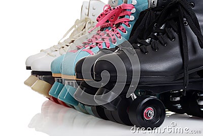 Closeup row of quad roller skates Stock Photo