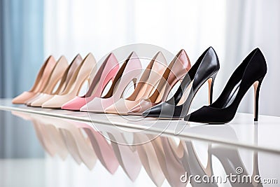 Closeup Of Row Of Stylish Highheeled Shoes Stock Photo