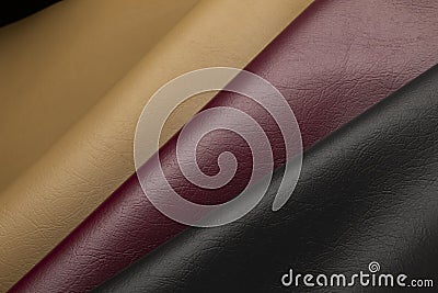 Closeup of rows of colorful luxurious and expensive leather texture Stock Photo