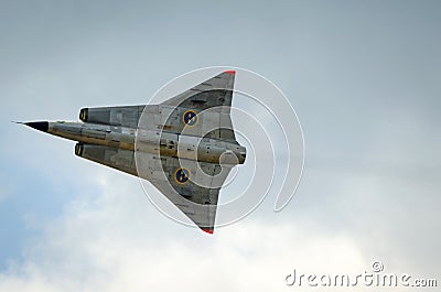 Closeup for Saab 35 Draken in flight Editorial Stock Photo