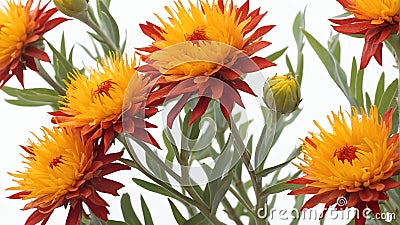 closeup of safflower flowers on plain white ai generated Stock Photo