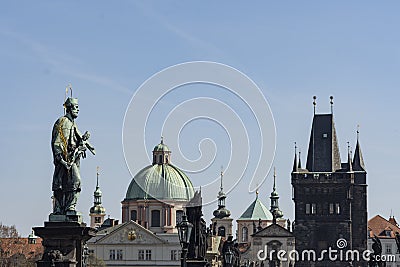 Closeup of Saint John of Nepomuk statue, Charles Bridge, Prague, Czech Republic Stock Photo