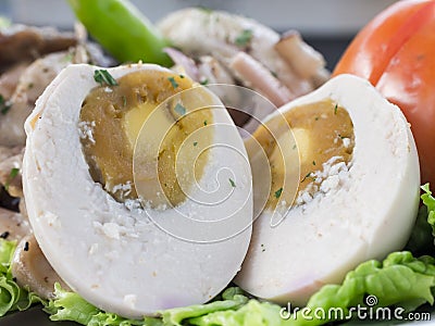 Closeup of Salted egg used as an ingredient in Philippine cuisine Stock Photo