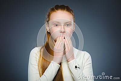 Closeup Scared and shocked little girl. Human emotion face expression Stock Photo