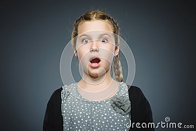 Closeup Scared and shocked little girl. Human emotion face expression Stock Photo