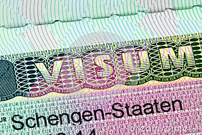 Closeup of the Schengen visa Stock Photo