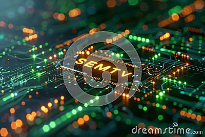 A closeup of the screen showing lines of code and characters representing software development or coding technology with the Cartoon Illustration