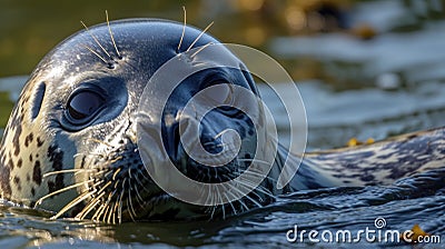 Closeup of the seals black onlike eyes shining in the sunlight as it blinks lazily soaking up the warmth of its sun Stock Photo