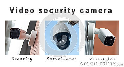 security cameras of security - collage with text Stock Photo