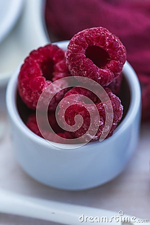 Closeup selective focus shot of a small portion of tasty looking raspberries Stock Photo