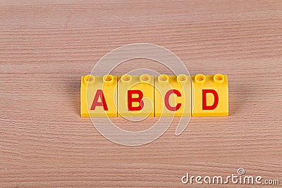 Closeup shot of the ABCD alphabetical letters on the children's toys Stock Photo