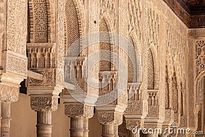 Closeup shot of adornments in the Nazaries palace in Alhambra, Granada, Spain Stock Photo