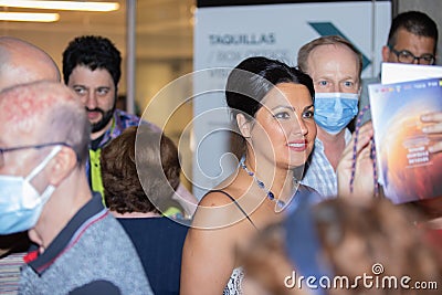 Closeup shot of Anna Netrebko in the hallway with fans after her concert in Madrid, Spain Editorial Stock Photo