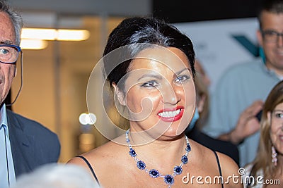 Closeup shot of Anna Netrebko in the hallway with fans after her concert in Madrid, Spain Editorial Stock Photo