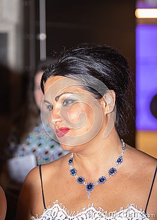 Closeup shot of Anna Netrebko in the hallway with fans after her concert in Madrid, Spain Editorial Stock Photo