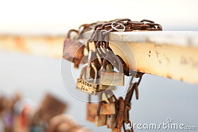 Closeup shot of antique locks on white background Stock Photo