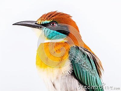 Closeup shot of a beautiful bee-eater bird isolated on a white Stock Photo