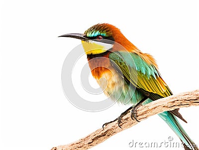 Closeup shot of a beautiful bee-eater bird isolated on a white Stock Photo