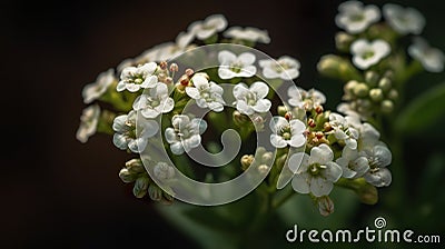 Closeup shot of a blooming alyssum Cartoon Illustration