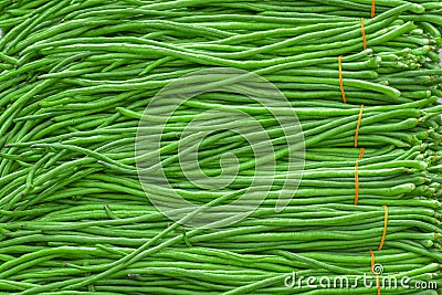 Closeup shot of bunches of yardlong beans Stock Photo