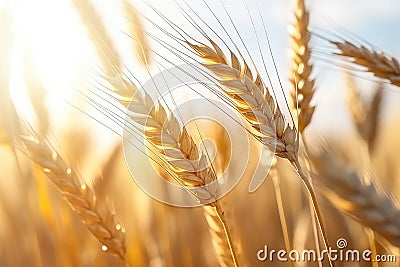 Closeup Shot Captures Sunny Field Of Wheat Stock Photo