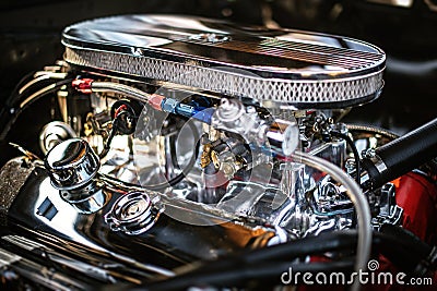 Closeup shot of a clean automotive engine - great for an article about modern powerful car engines Stock Photo