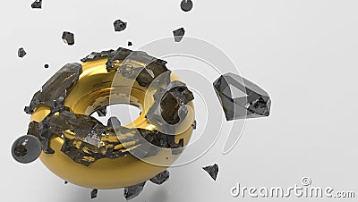 Closeup shot of a 3D rendering of a golden doughnut with black diamonds on it Stock Photo