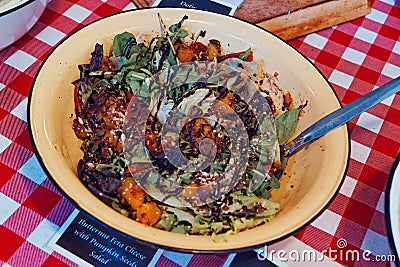 Closeup shot of delicious fattoush salad in a metal bowl Stock Photo