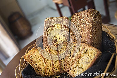 Closeup shot of diet brown bread slices Stock Photo