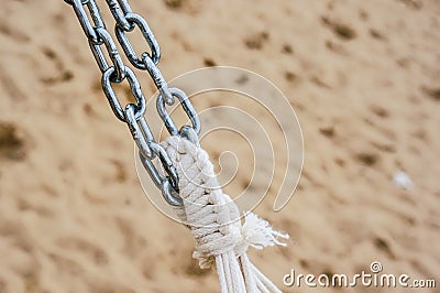 Closeup shot of a double metal chain with a blurred background Stock Photo