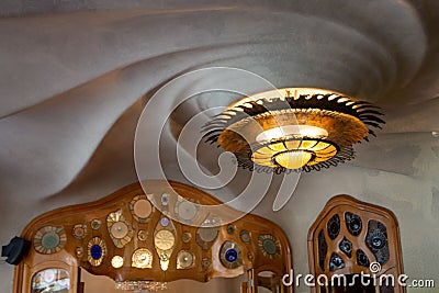 Closeup shot of the famous whirlpool lamp inside Casa Batllo Editorial Stock Photo
