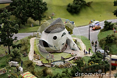 Closeup shot of a fish-shaped house in the Miniatur Wunderland Museum in Hamburg, Germany Editorial Stock Photo