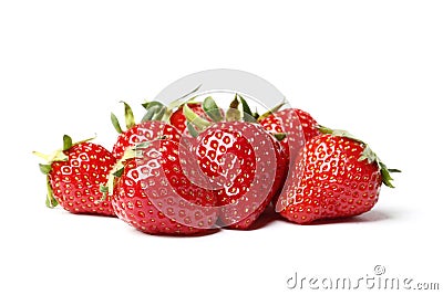 Closeup shot of fresh strawberries. Isolated on white background Stock Photo