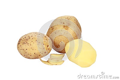 Closeup shot of freshly peeled potatoes isolated on white background Stock Photo