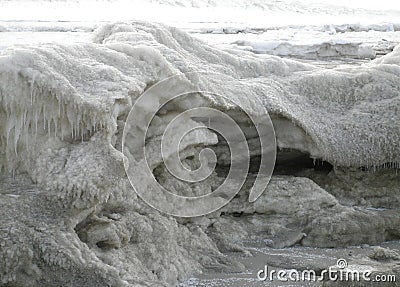 Closeup shot of frozen high snow layers on the landscapes with ice Stock Photo