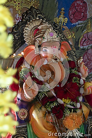 Closeup shot of Ganpati Bappa statue Stock Photo