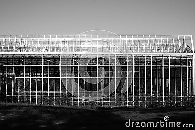 Closeup shot of glass green house in black and white Editorial Stock Photo