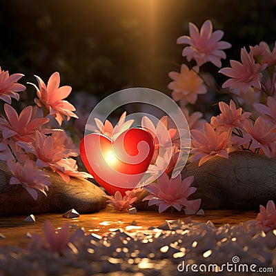 a closeup shot of glowing flower red heart Stock Photo