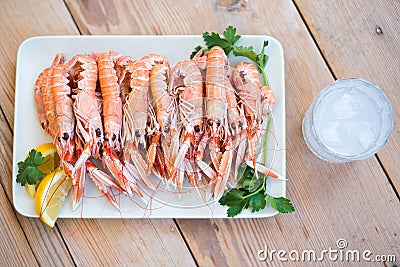 Closeup shot of gourmet boiled crayfish arranged beautifully on a plate Stock Photo
